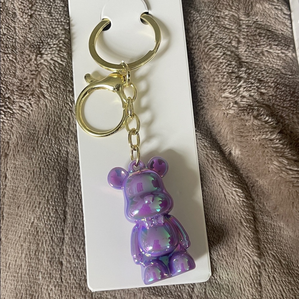 Purple Bear Keychain purse bag charm, shiny chunky acrylic nwt
